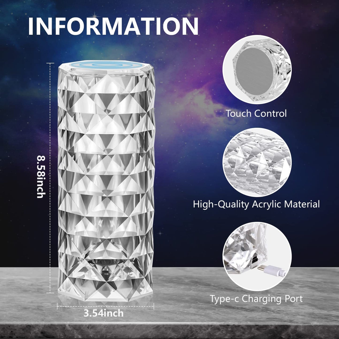 Crystal Color Changing Rose Diamond Touch/Remote Lamp